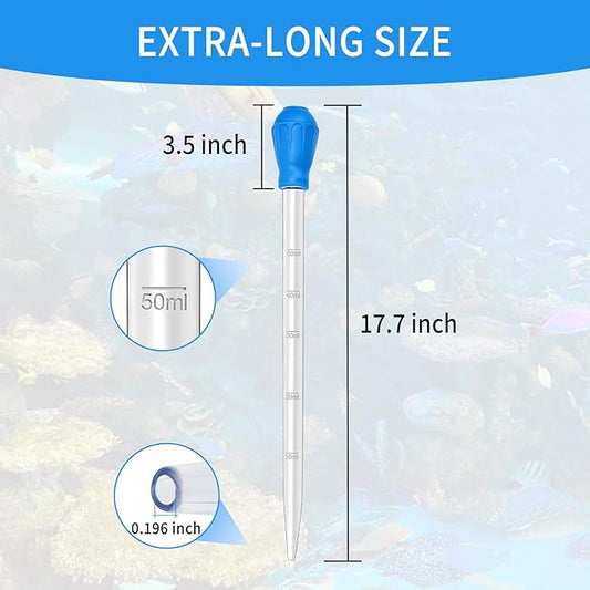 17.7in 1 Pieces Long Pipette for Fish Tank Coral Food Feeder Long Syringe Reef Coral Food Spot Feeder Tube for Reef Aquatic Plant Spider Snake Lizard,for Axolotl Tank Accessories