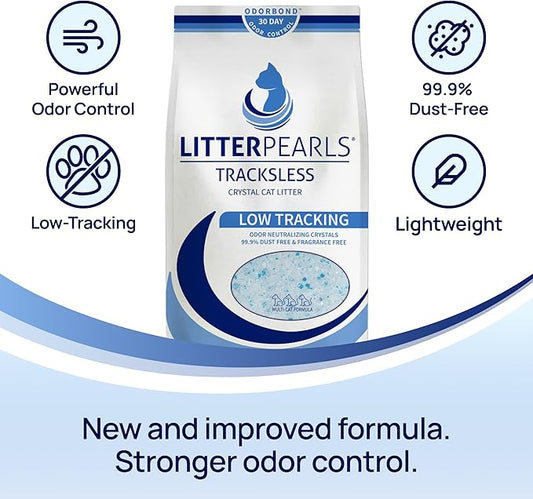 Litter Pearls Tracksless Unscented Non-Clumping Crystal Cat Litter with Odorbond, 7 lb, White, Clear and Blue Crystals
