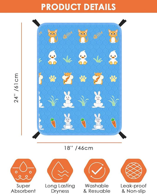 Bissap 2 Packs Guinea Pig Cage Liners, 18''X24'' Washable Guinea Pig Pee Pads Non Slip Reusable Fast and Super Absorbent Bedding for Small Animals Rabbit Hamster Chinchillas Rat - Blue