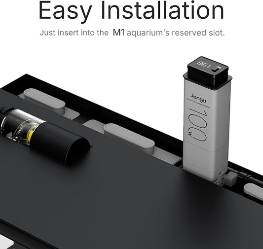 Digital Aquarium Heater for M1 Smart Tank, 100W Slot-Mounted Fish Tank Heater with Auto Shut-Off & Overheat Protection, Precise Temperature Control (64-94℉) | Slide-in installation, protective guard, one-touch digital temperature setting