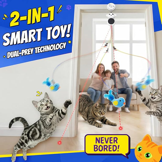 Interactive Cat Toys for Indoor Cats - 2 in 1 Automatic Cat Toy with Flying Bird,Smart Moving Wand Toy with 2 Modes, Auto On/Off Hanging Safe Toys for Bored Kitten & Adult Cats (Green)