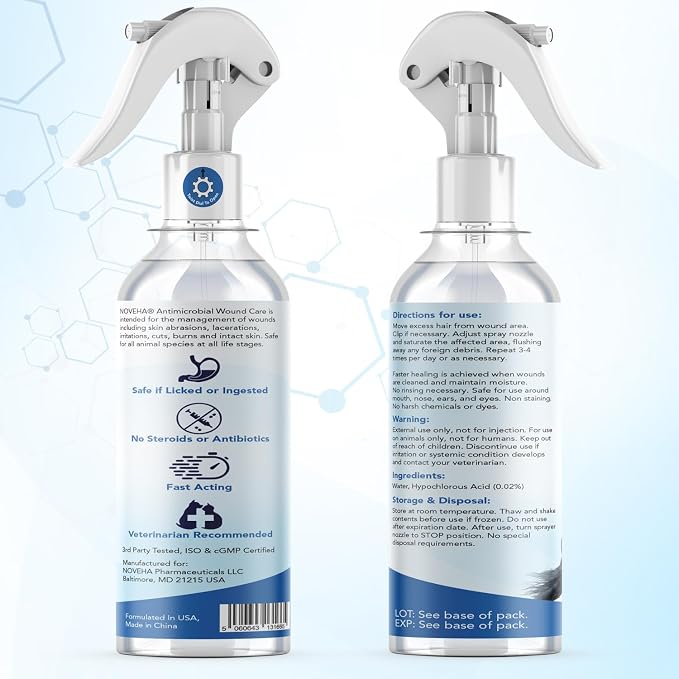 NOVEHA Pet Wound Spray - Sores, Abrasions and Wounds Care for Horse - Fast-Acting Skin Repair, Helps with Rashes, Hot Spots, Scratching, 6fl oz