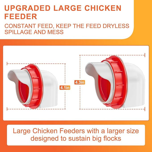 ZenxyHoC Large Chicken Feeders No Waste, DIY Automatic Poultry Feeder 4 Ports 3.74 in Hole Saw with Covers Gravity Feed Kit for Buckets Barrels Bins Troughs