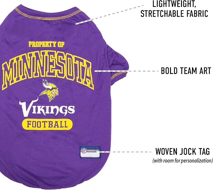 NFL Minnesota Vikings Dog T-Shirt for Pets, Size X-Small. Officially Licensed Pet Shirt with Team Logo, Soft Stretchable Comfort Fit Apparel for Dogs & Cats