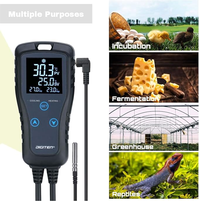 DIGITEN DTC102 Temperature Controller Outlet 2-Stage Plug in Thermostat Digital Greenhouse Thermostat Reptiles Temperature Controller Heating Cooling Mode for Homebrewing Fermentation Space Heater