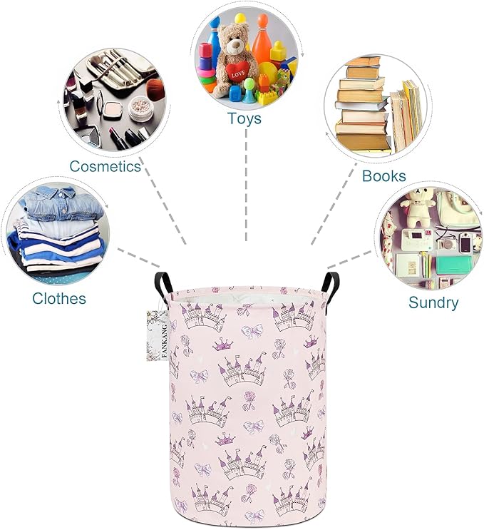 Storage Basket, Nursery Hamper Canvas Laundry Basket Foldable with Waterproof PE Coating Large Storage Baskets for Kids Boys and Girls, Office, Bedroom, Clothes,Toys(Princess Castle)