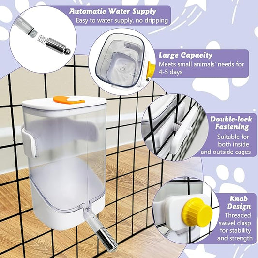 24oz Automatic Rabbit Water Dispenser for Cage Hanging Guinea Pig Water Bottle No Drip Bunny Water Feeder for Ferret Rat Hamster Chinchillaand Other Small Animals (White)