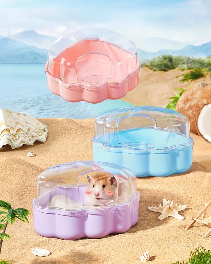 BUCATSTATE Hamster Sand Bath Kit Hamster Sand Bath Container Ultra Large Transparent Toilet for Syrian Hamsters Accessory for Small Animals(Pink, Shell-Shape)