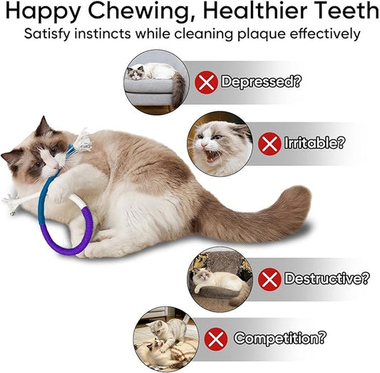 4 Pack Interactive Cat Chew Rope Toys - Durable Hand-Woven Cotton Teaser Sticks with Jingle Bells - Safe Teeth Cleaning & Teething Toys for Indoor Cats, Kittens, and Aggressive Chewers