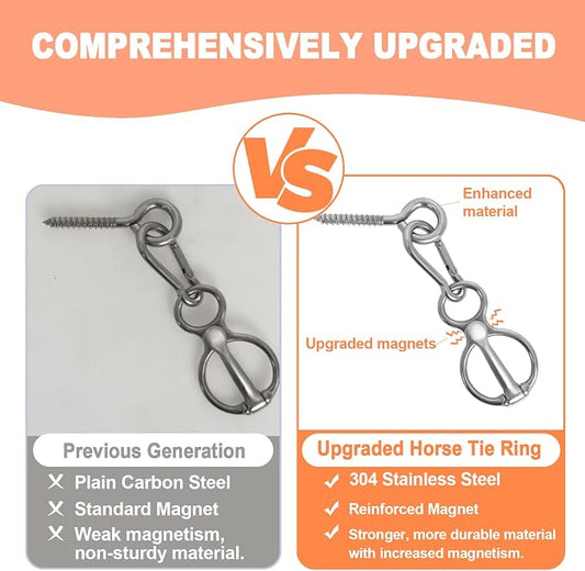 Horse Tie Ring, Upgraded 4 Sets Horse Tack and Supplies, 304 Stainless Steel Safe Horse Accessories Training Equipment with Eye Bolt and Snaps Saddle | Supports horse pulling back, Adjustable for different setups, Protects horse and handler