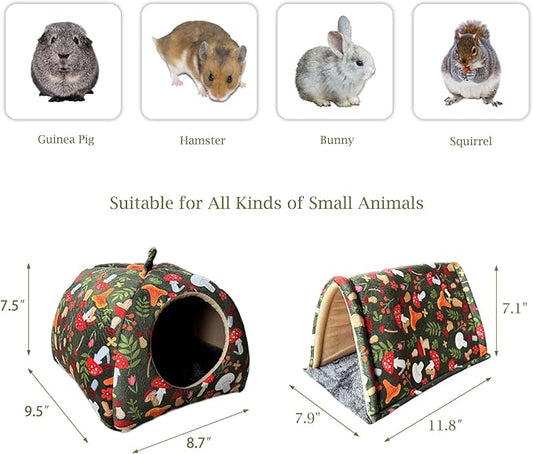 Guinea Pig Hideout & Tunnel Toys Set - Plush Small Animal Tent with Non-Slip Base & Warm Fleece Bedding for Mouse Chinchillas Hamsters Hedgehogs Ferrets Bearded Dragons and Rats