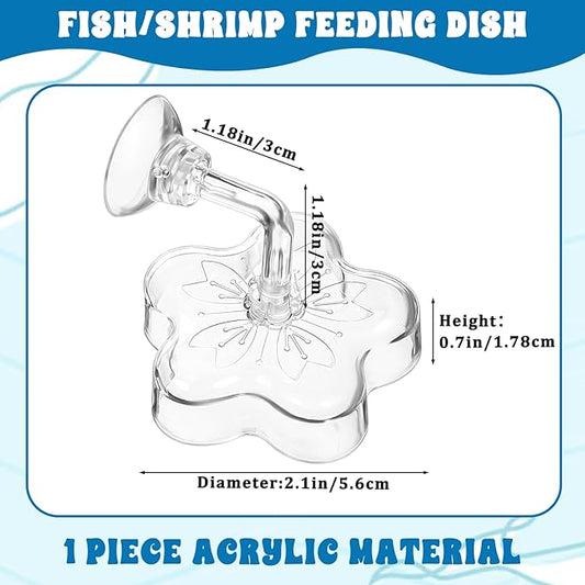 Aquarium Shrimp Fish Feeding Dish, Small Fish Feeder Dishes Clear Feeder Dish Betta Fishes Accessories Food Tray Container with Suction Cup Shrimp Tank Accessories (Sakura Shaped)
