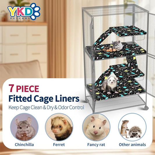 YKD Ferret Cage Liners for Ferret Nation & Critter Nation Cages, Waterproof Chinchilla Cage Accessories, Washable Bedding, for Ferrets, Chinchillas, Rats (Black, Double Unit Set)