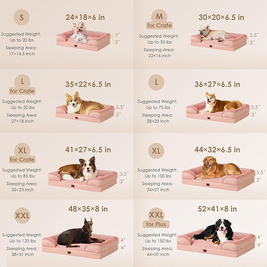 EHEYCIGA Orthopedic XL Dog Beds, Waterproof Memory Foam Dog Bed for Extra Large Dogs, Non-Slip Bottom and Egg-Crate Foam Big Pet Couch Bed with Washable Removable Cover, Dusty Pink
