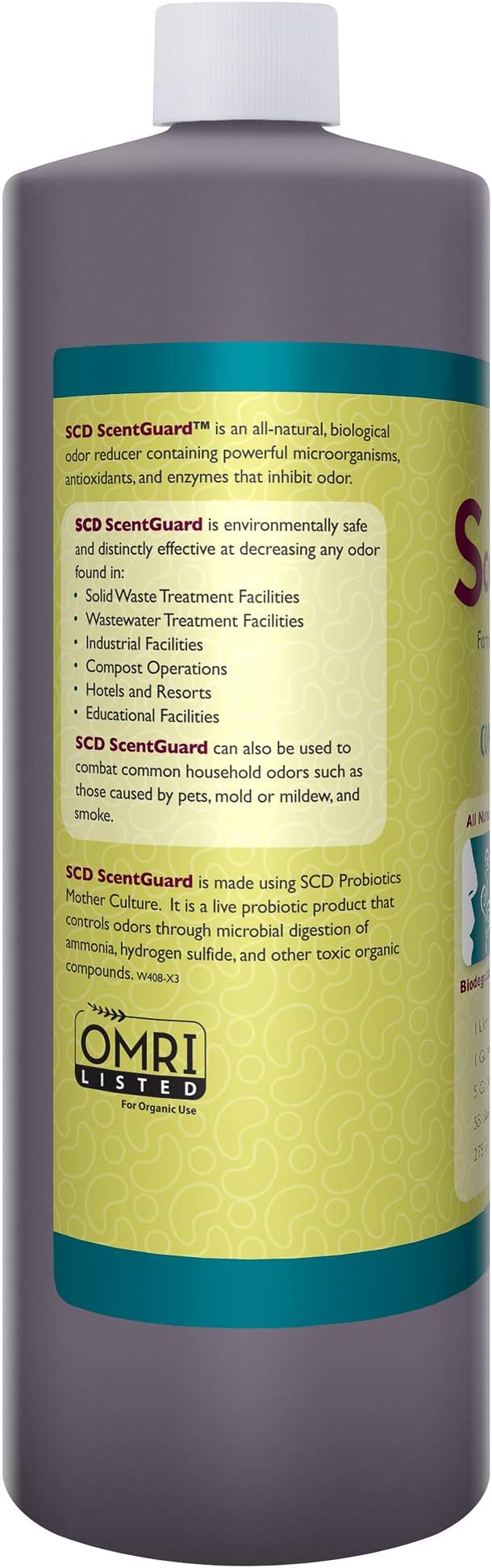SCD ScentGuard Probiotic Odor Eliminator & All-Natural Cleaner Concentrate – Bio-Enzymatic Deodorizer for Drains, Grease, Pets, Compost, Livestock, Waste & Home Use – Non-Toxic, OMRI Listed (1 Liter)