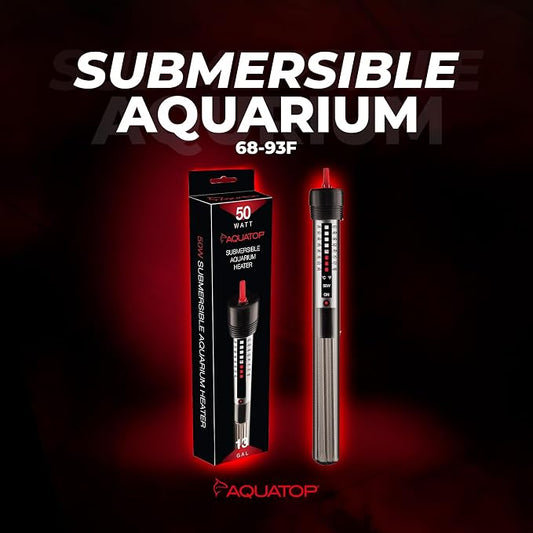 Aquatop 50W Aquarium Submersible Glass Heater – Adjustable Temperature 68-93°F – Fish Tanks Up to 13 Gal – for Freshwater & Saltwater Use – GH-50