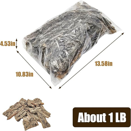 VCEPJH Reptile Bark Bedding,1 LB Natural Cork Bark for Reptiles Flat Cork Wood Terrarium Substrate Tank Supplies for Snake Spiders Bearded Dragons Hermit Crabs Geckos