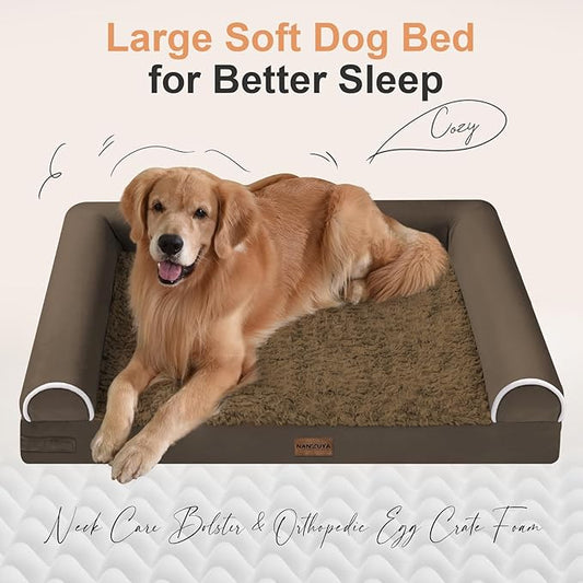 Large Dog Bed Orthopedic Washable: Beds Bolster XL Bed Medium Large Dogs Egg Crate Foam Couch Sofa Waterproof with Removable Cover - Dark Coffee