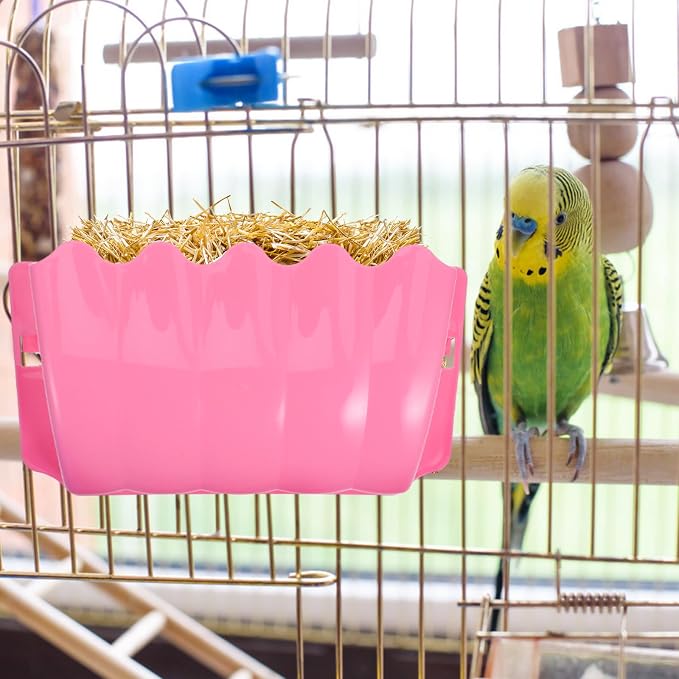POPETPOP Small Animal External Grass Frames 2-Pack Hanging Hay Feeders for Rabbits Guinea Pigs Chinchillas Cage Accessories 9.64X5.51X2.55In Easy Installation Plastic Storage Racks