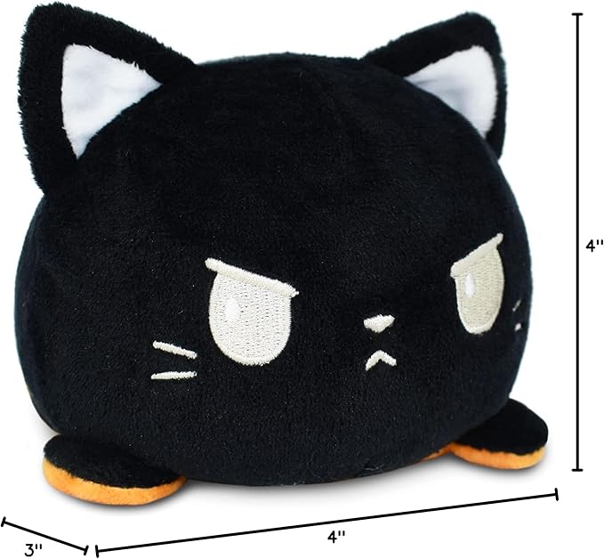 TeeTurtle Reversible Cat Plushie 4-Inch Black + Pumpkin Two-Sided Flip Plush Toy with Embroidered Details - Cute Mini Collectible Plush for Kids, Teens, and Adults