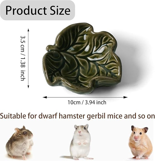 Hamtser Food Bowl,2 Packs Leaf Hamster Bowls,Ceramic Feeding Bowl,Food Dish for Small Animals Gerbil Dwarf Hamster Rat Mice Guinea Pig(Red + Dark Green)
