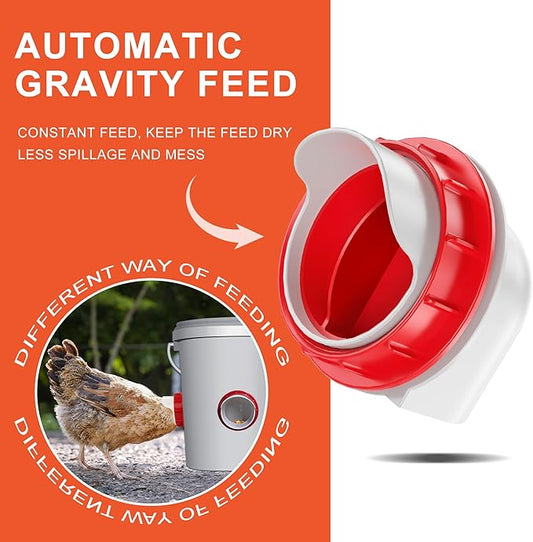 ZenxyHoC Chicken Feeders No Waste, DIY Automatic Poultry Feeder 8 Ports 1 Hole Saw with Covers Gravity Feed Kit for Buckets Barrels Bins Troughs (Red)
