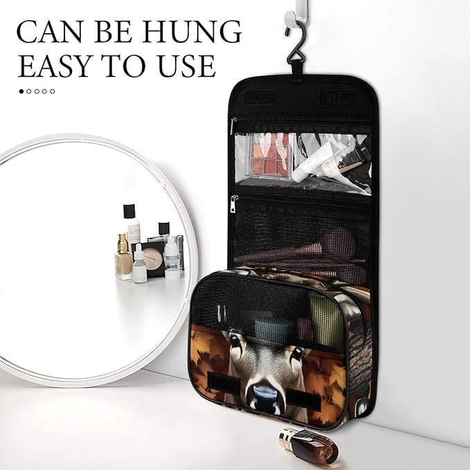 Toiletry Bag Travel Bag with Hanging Hook (Fall Maple Leaves Hunting Camo Tree Deer)