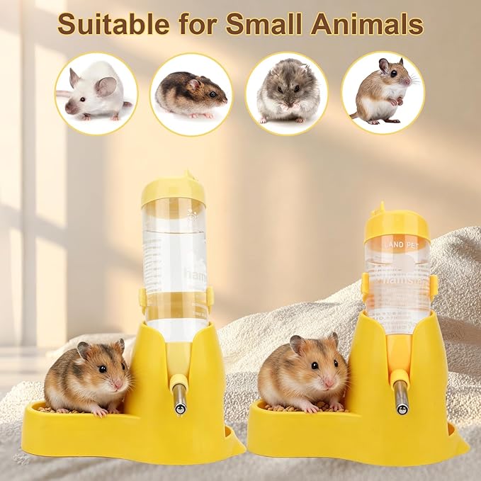 Litewoo 3 in 1 Hamster Water Bottle Small Animal Water Bottle with Food Container Base Hut Hanging Pet Automatic Feeding Drinking Dispenser for Dwarf Hamster Rats Mouse Gerbil Mice