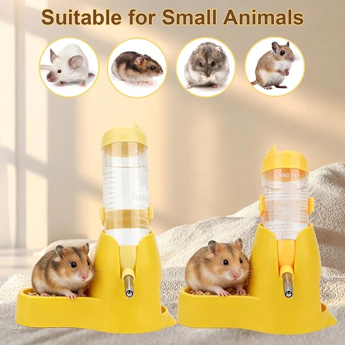 Litewoo 3 in 1 Hamster Water Bottle Small Animal Water Bottle with Food Container Base Hut Hanging Pet Automatic Feeding Drinking Dispenser for Dwarf Hamster Rats Mouse Gerbil Mice