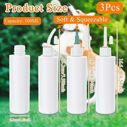 3PCS Empty Plastic Squeeze Bottles for Liquids, 3.38oz Empty Dropper Bottle for Medicated Ear Drops for Dogs with Stickers