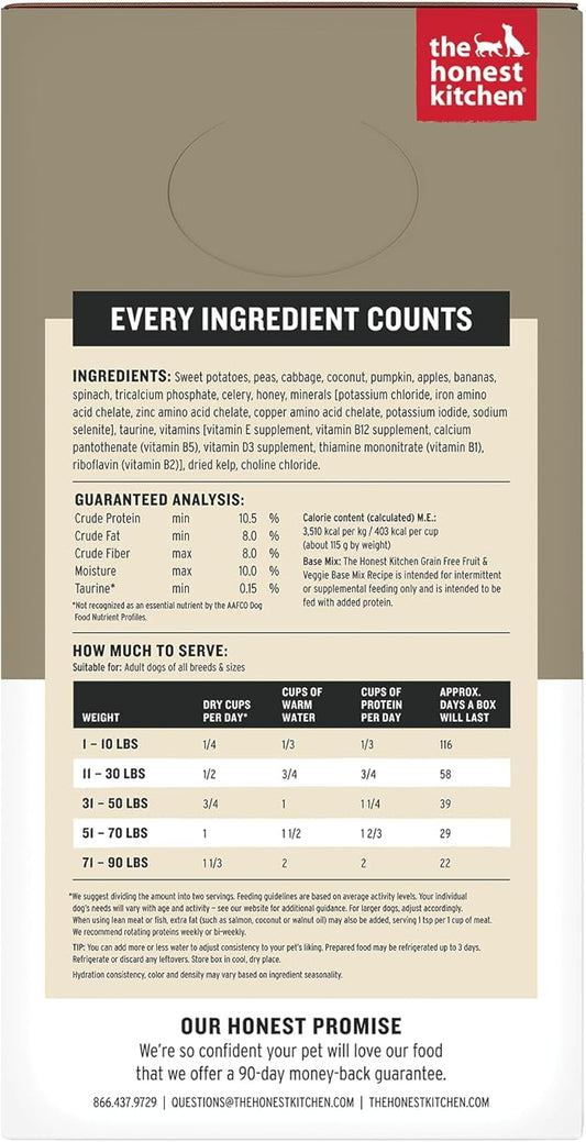 The Honest Kitchen Human Grade Wholemade™ Dehydrated Dog Food, Grain Free Fruit & Veggie Base Mix Dog Food (Just Add Protein), 3 lb Bag