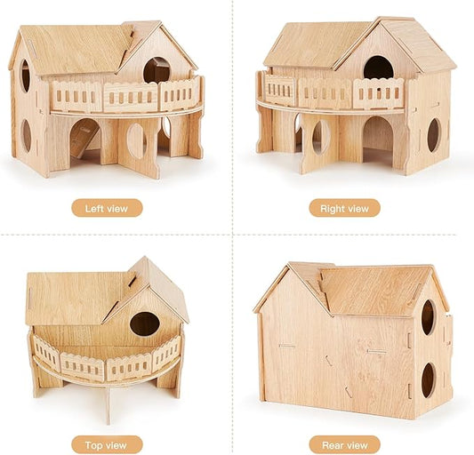 Wooden Hamster Cage,Hamster Cage Hut,Hamster Habitat, Hamster Accessories,Syrian Dwarf Hamsters,for Hamster Gerbils Mice Lemming Degus or Other Small-Sized Pets(10.1 x 8.3 x 8.2 inches)