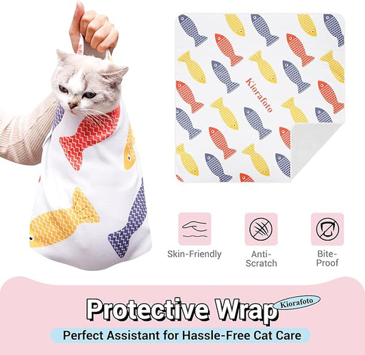 Kiorafoto 27.5" Large Cat Grooming Wrap,Self Adherent Fabric Cat Swaddle Burrito Wrap for Adult Cat & Small Dog, Anti-Scratch Cat Wrap Blanket for Medicine,Nail Trimming,Ear Cleaning,Teeth Brushing