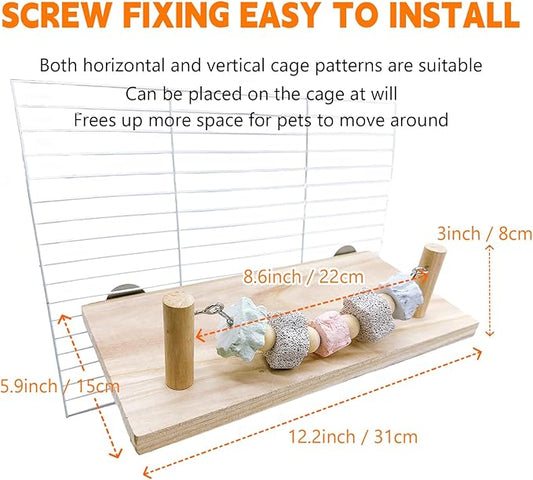 Hamiledyi Large Syrian Hamster Wood Ledge Platform with Lava Stone Block Chew Toys Chinchilla Cage Resting Wooden Shelf for Guinea Pig Rat Mouse