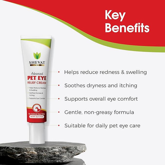 SHEVAT VITAMINS Pet Eye Relief Cream – Soothes Irritation & Moisturizes Dry Eyes – Dog Eye Cream, Cat Eye Ointment, and Pet Eye Care for Dogs, Cats & Horses – 7g Tube