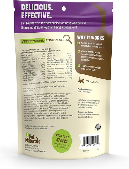Pet Naturals Daily Multi Multivitamin Soft Chews for Cats, Vet Formulated with Biotin, Taurine, Calcium, and Arginine, Gentle Formula, Fish, 30 Count