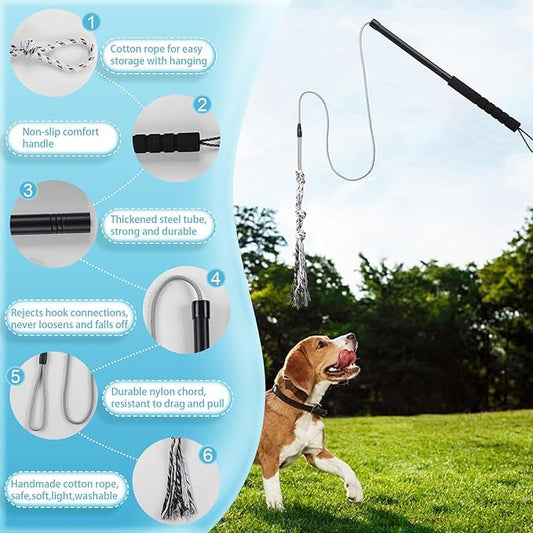 Flirt Pole for Small Medium Dogs,Interactive Chase and Tug of War Outdoor Dog Toys,Heavy Duty Dog Teaser Wand Chase Toys with Rope,Durable Flirt Stick Pole for Dogs Outside Agility Exercise & Training