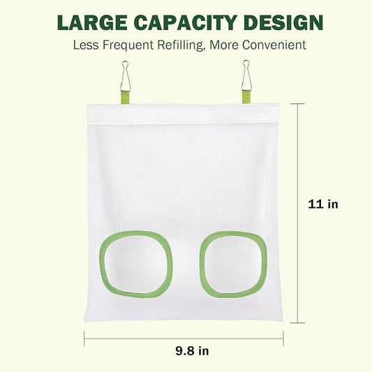 Mesh Guinea Pig Hay Feeder Bag for Guinea Pigs Rabbits Chinchillas, Hanging 2-Hole Hay Dispenser Breathable Wear-Resistant (White)