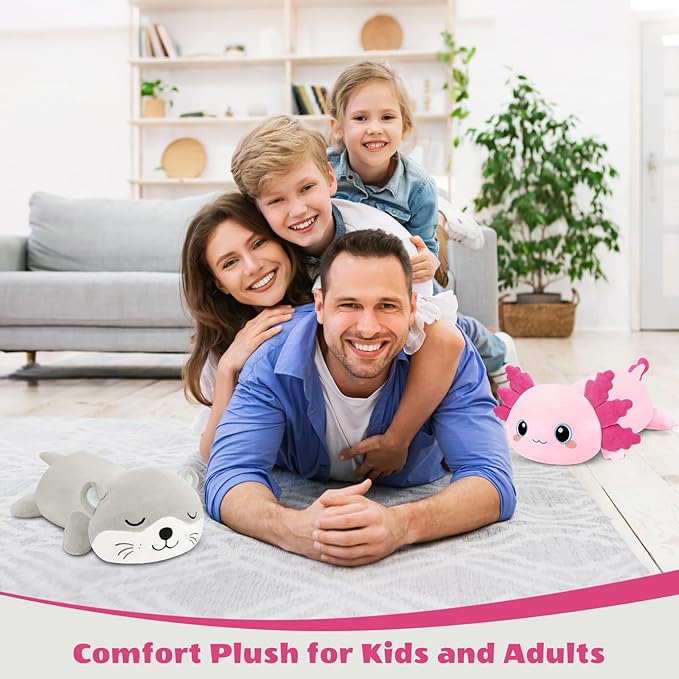 Finebee Weighted Axolotl Stuffed Animals, Cute Weighted Axolotl Plush, Soft Stuffed Weighted Plush Pillow Gifts for Kids Adult (23.6" 3.1Lbs)