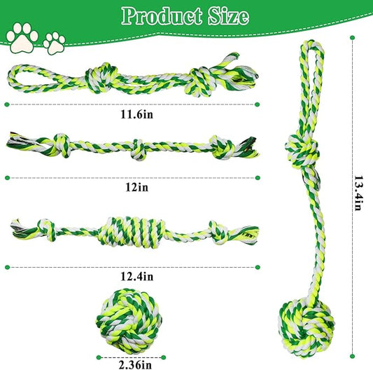 ASOCEA 5 Pack Dog Rope Toys Cotton Puppy Teething Chew Toys for Small Medium Dogs Interactive Tug Toy for Training Fetching Boredom Relief(Green)