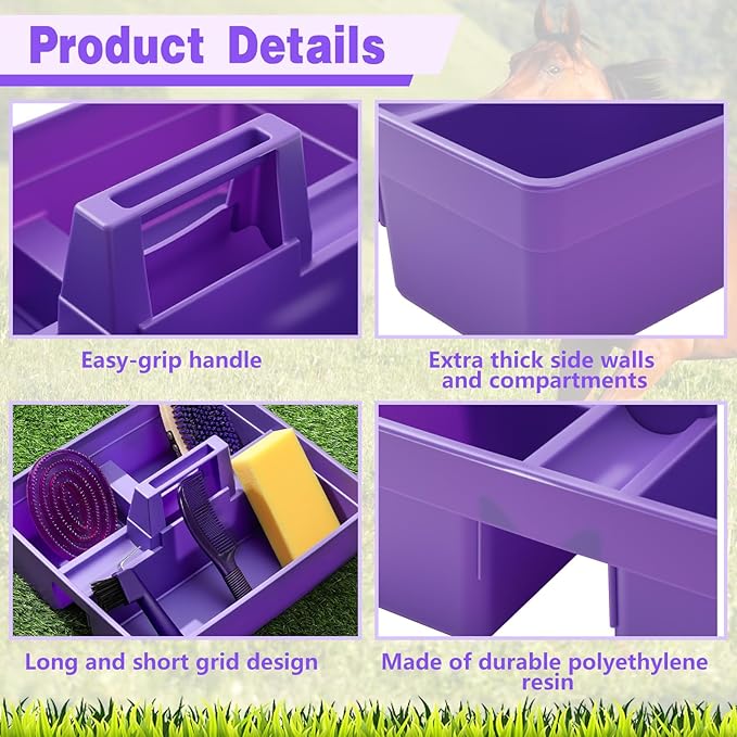 Abbylike Horse Grooming Kit with Tote Bag, 6-Piece Horse Care Set with Brush, Comb & Hoof Pick, Portable Grooming Supplies Organizer(Purple)