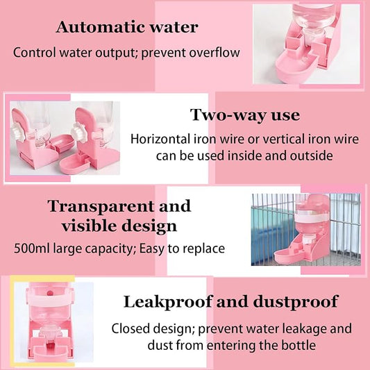 Rabbit Water Bottle Ferret Food Bowl Bunny Water Dispenser Stainless Steel Food Dish Hanging Drinking Fountain Drinker Feeder Crate Bowl for Guinea Pig Chinchilla Hedgehog