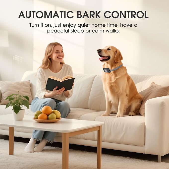 Dog Bark Collar for Large Medium Small Dogs, Effective No-Bark Collar, Smart Barking Collar, Rechargeable Bark Collar with 7 Sensitivity, 3 Modes, Waterproof, Raven Black