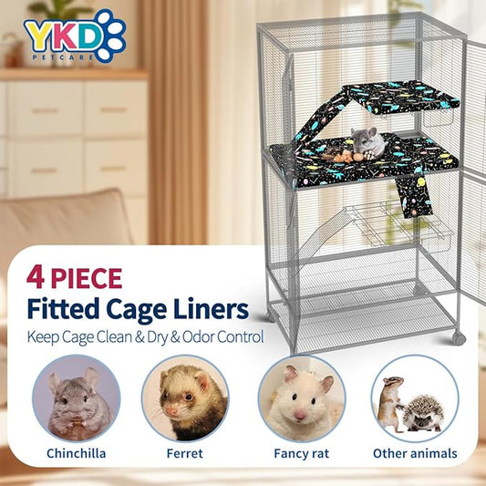 YKD Ferret Cage Liners for Ferret Nation & Critter Nation Cages, Waterproof Chinchilla Cage Accessories, Washable Bedding, for Ferrets, Chinchillas, Rats (Black, Top Pan Set)