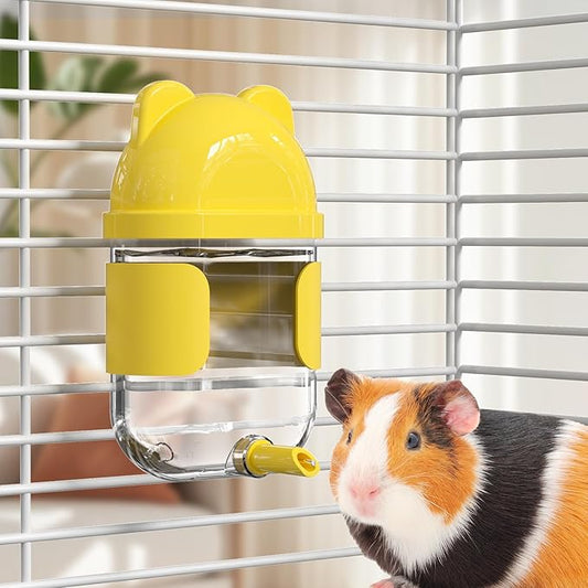 11 Fl Oz No Mess Hanging Water Dispenser,Leak-Proof Automatic Bird Water Feeder,Small Animal Water Bottle for Guinea Pigs,Chinchillas,Ferrets,Parrots,Squirrels,Rats,Bunnies (Yellow)