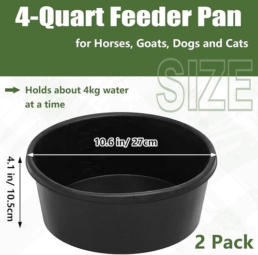 Sadnyy 2 Pcs 4 Quart/ 1 Gallon Rubber Feeder Pan, Rubber Feed Pan Utility Horse Feed Bucket Dog Bowl Horse Feeder for Cats Dogs Goats Chicken Dust Bath Container Animal Feeding, 10.6 x 4.1 Inch