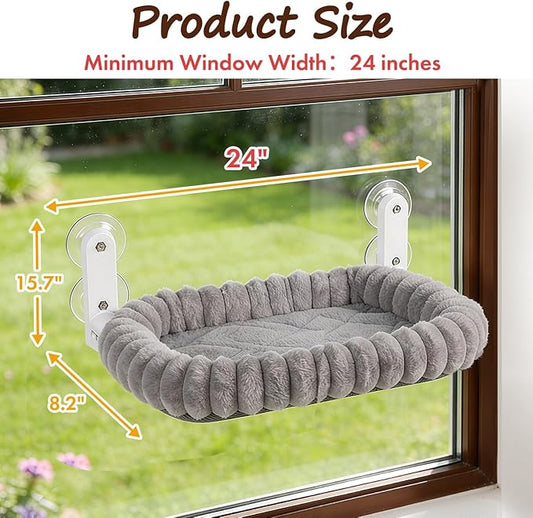 Zoratoo 2PC Cat Window Perch with Bolster Foldable Cat Hammock Cushion Bed for Window with Metal Frame, Cloud-Cuddle Cordless Window Resting Seat for Indoor Cats (Cushion Bed, Gray-M)