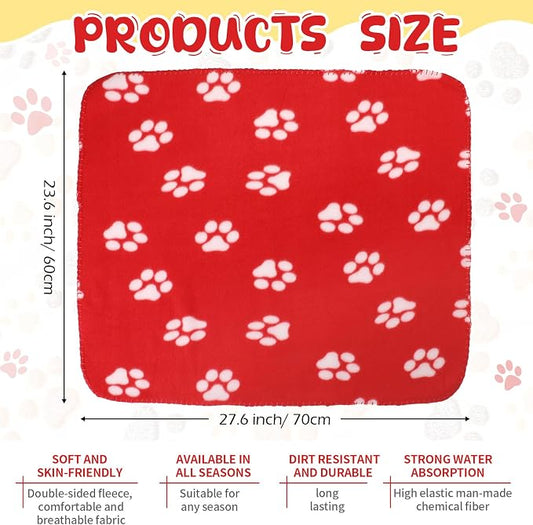Tatuo 10 Pieces Pet Blankets with Paw Print Dog Cat Fleece Blankets Soft Warm Sleep Mat Pad Bed Cover for Kitten Puppy and Other Small Animals, 24 x 28 Inch(Passionate Color)
