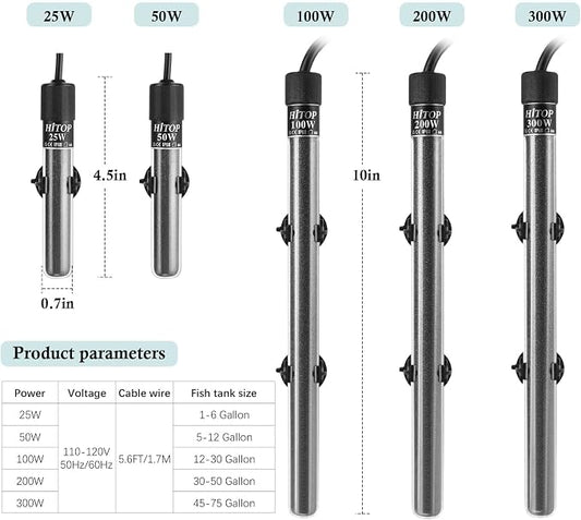 HITOP Compact Submersible Aquarium Heater -200W Digita Heater for Fish Tank Turtle Tank, for Saltwater and Fresh Water with Temperature Controller