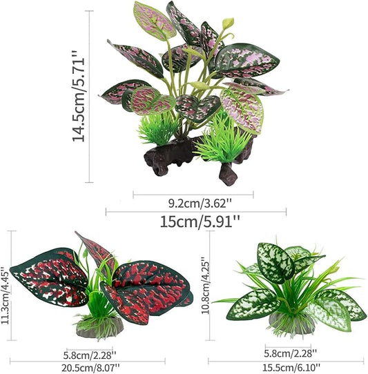Moonorange Reptile Artificial Plants, Terrarium Plants Decorations Supplies, Aquarium Fish Tank Plant, Amphibian Habitat Hideout Tank Accessories(M Set-4pcs/A)